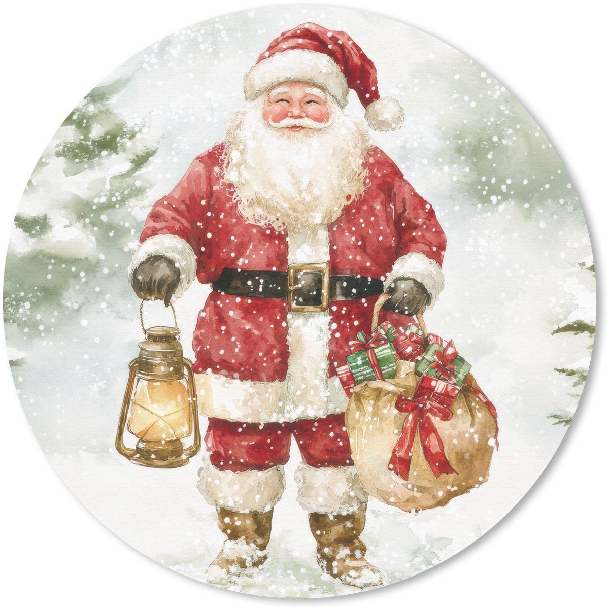 Muismat rond 40x40 cm - Mousepad Kerstman- Winter - Sneeuw - Wit - Rood - Ronde muismatten