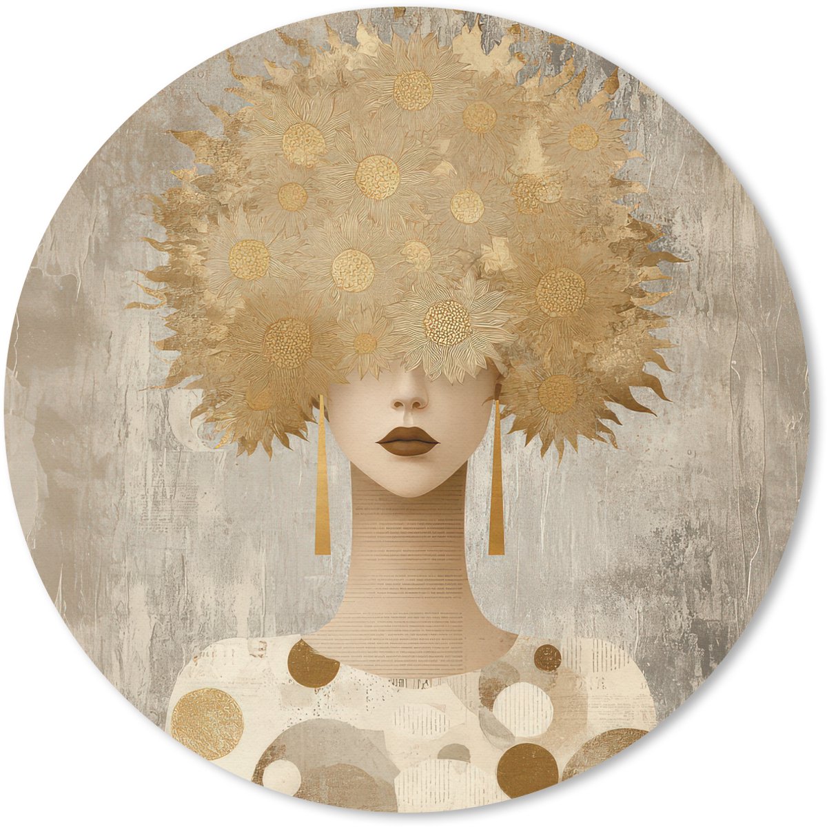 Muismat rond 30x30 cm - Mousepad Goud - Portret - Vrouw - Ronde muismatten