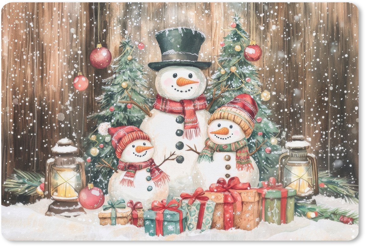 Muismat 27x18 cm - Mousepad Sneeuwpop - Familie - Kleurrijk - Muismatten