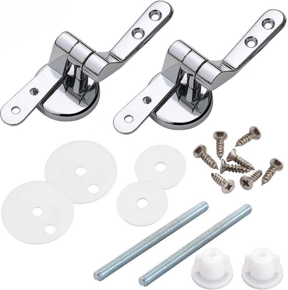 Toiletbril Scharnier Set - WC Bril Scharnieren - Scharnier Vervangset - Scharnier - Vervangende scharnieren voor wc-bril - zinklegering - inclusief bevestigingsmateriaal - roestvrij staal wc-bril bevestigingsset