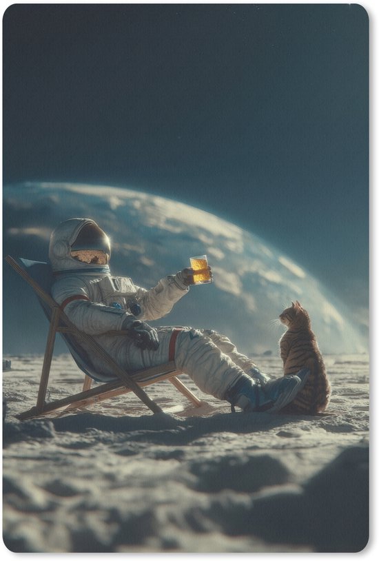 Muismat 18x27 cm - Mousepad Astronaut - Kat - Glas - Stoel - Muismatten