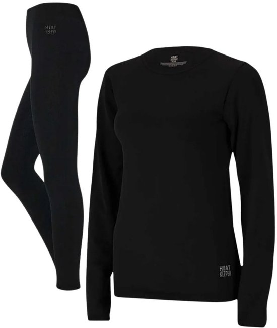 Heatkeeper Thermoset Dames - Basic Naadloos - Thermoshirt + Thermo Legging - Zwart - Maat S/M