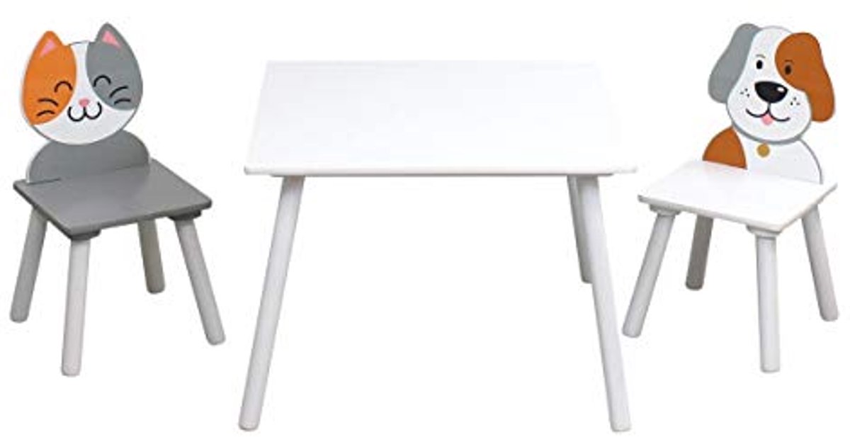 Tafel en stoelen set voor kinderen - MDF, grijs en wit, 44 cm H x 60 cm D