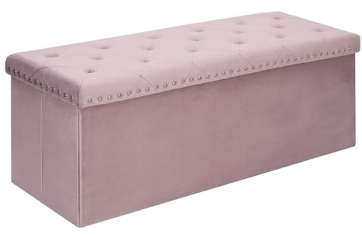 Luxe Opgevouwen Fluwelen Poef met Opslag en Klinknagels - Perfect voor Woonkamer en Hal - 110x40x40cm