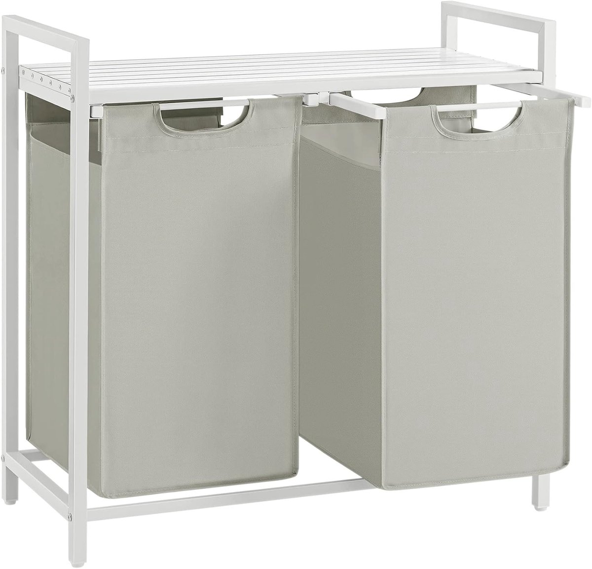 VASAGLE - Wasmand 92 liter - 2 compartimenten - met plank - oxford stof - 2 x 46 liter - 73 x 33 x 72 cm - wit