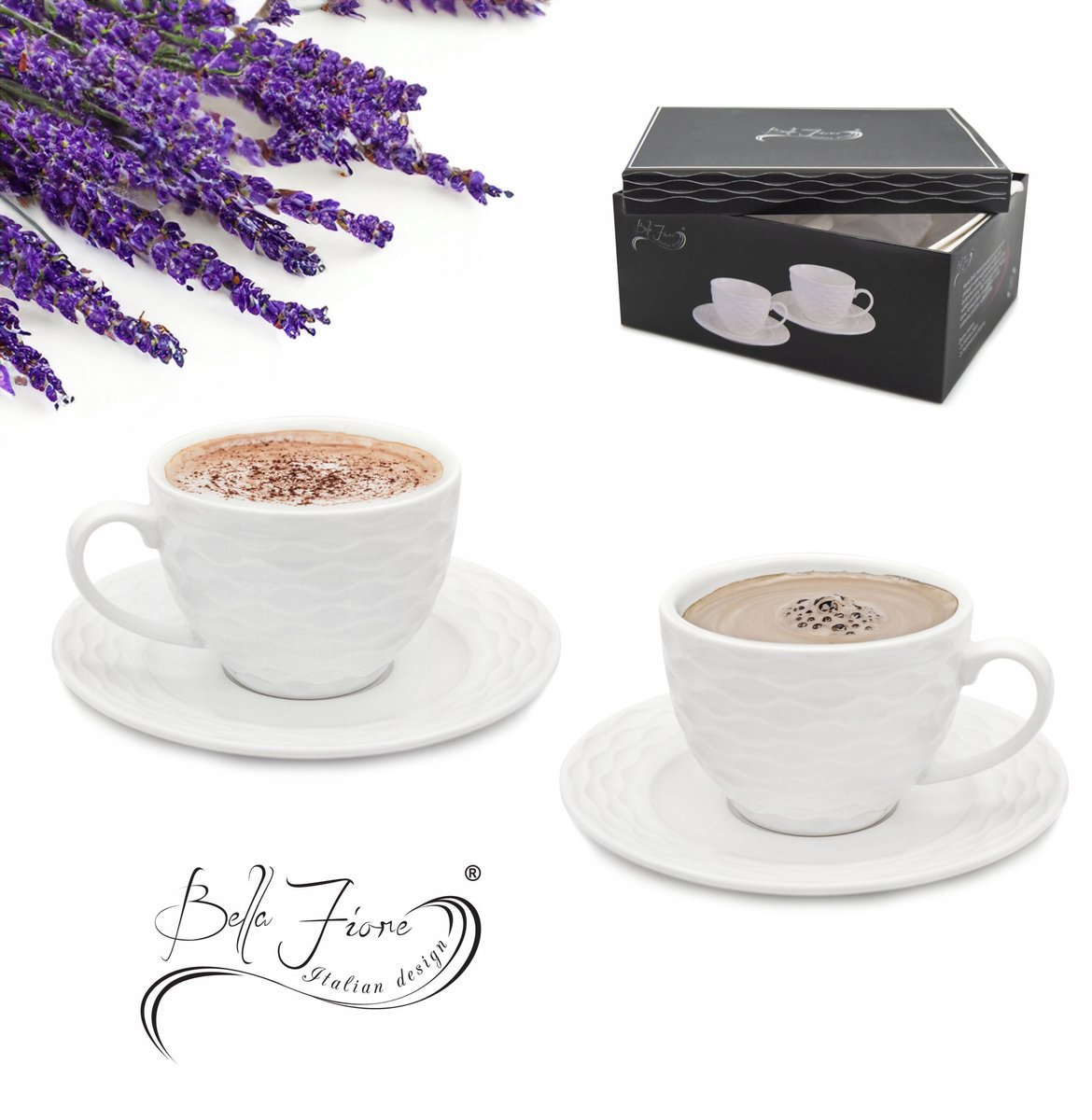 Bella Fiore Porseleinen Koffiekopjes met Schotels (2+2) - 230ml