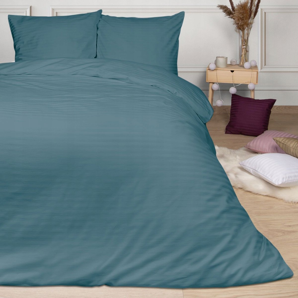 Darymex Cizgili satijnen beddengoedset 140x200cm turkoois