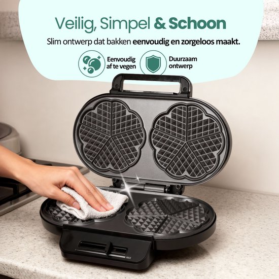 Emerio Wafelijzer 1200W - Hartvormige wafels - Regelbare thermostaat - Anti aanbaklaag - 14cm Diameter - Indicatielampje - Anti-slip voetjes - WM-123356 — afbeelding 3