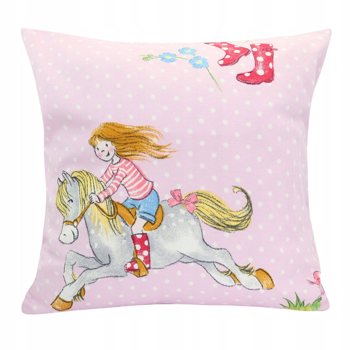 Jersey Kussensloep 40x40cm - Paardje & Meisje Roze