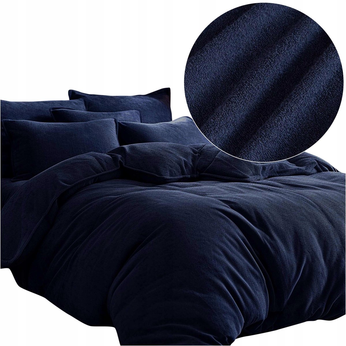 Frotte Dekbedovertrek Set 160x200cm Donkerblauw - Zacht & Warm