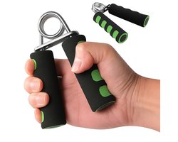 Handgrip Trainer – 25KG Weerstand – Foam Hand Gripper met RVS Veer & Antislip Greep – Compacte Hand- en Armversterker – Groen/Zwart Handtrainer voor Fitness, CrossFit & Krachttraining – 9x12 cm – 80 g