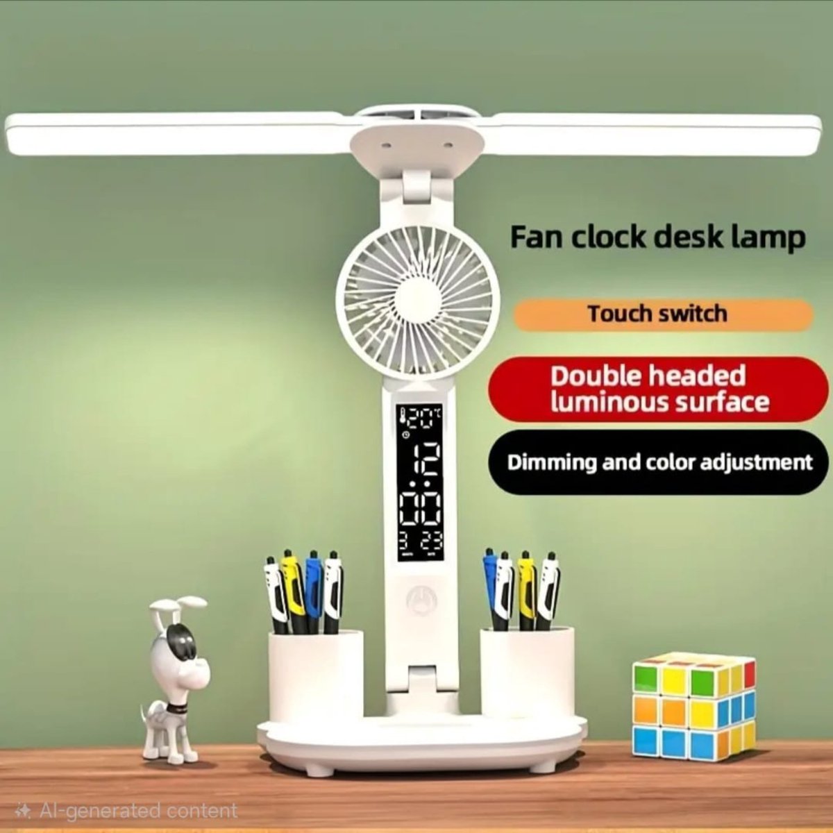 Moderne LED-bureaulamp - dimbaar - met koelventilator - elektronisch display voor tijd, datum en temperatuur
