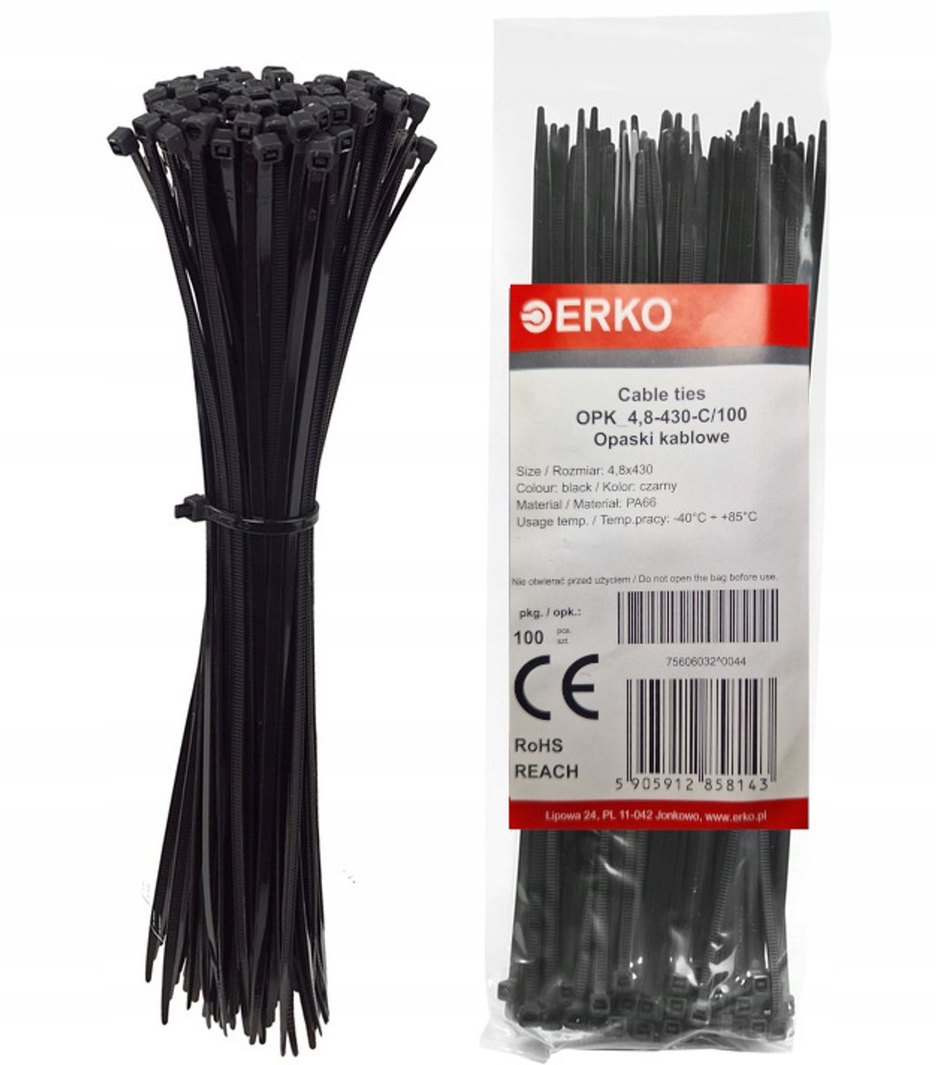 Zwarte Kabelbinders 4,8x430mm - 100 Stuks