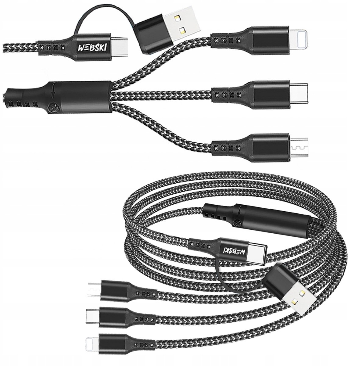Webski 3-in-1 Laadkabel USB-C, Micro-USB, Lightning 1,2m