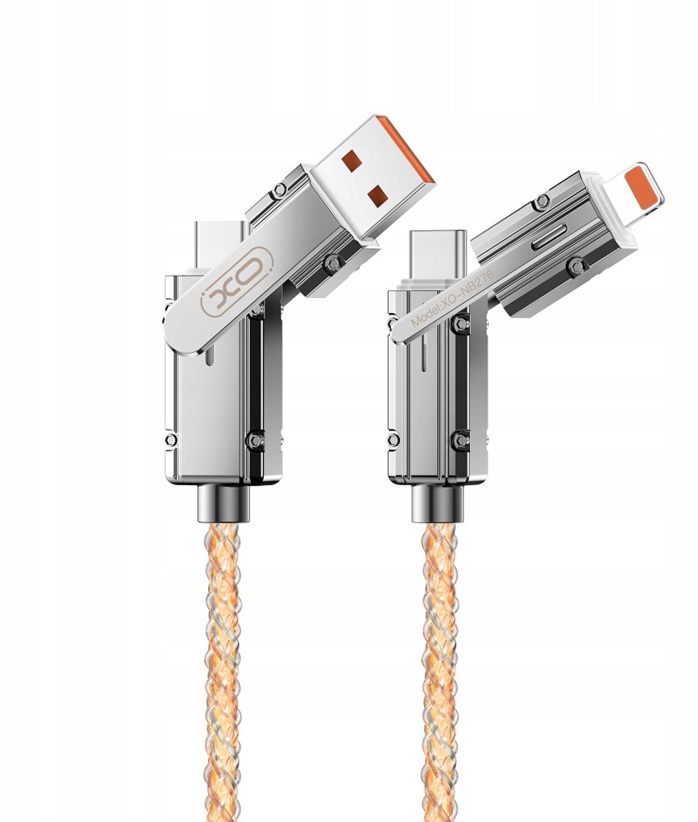 XO 4-in-1 Oplaadkabel USB-C naar Lightning & USB naar USB-C 60W 1m Grijs