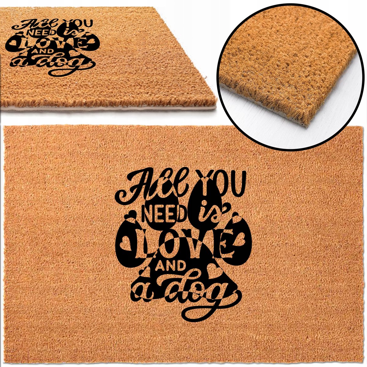 Kokosmat 'All You Need Is Love And A Dog' 40x60 cm - Antislip
