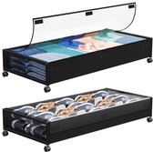 SPEEDEVE 2 stuks onder bed opslag met wielen opslag containers met doorzichtig PVC deksel rollende organizer bakken voor kleding,schoenen ,speelgoed,boeken,dekens,Zwart,2 stuks