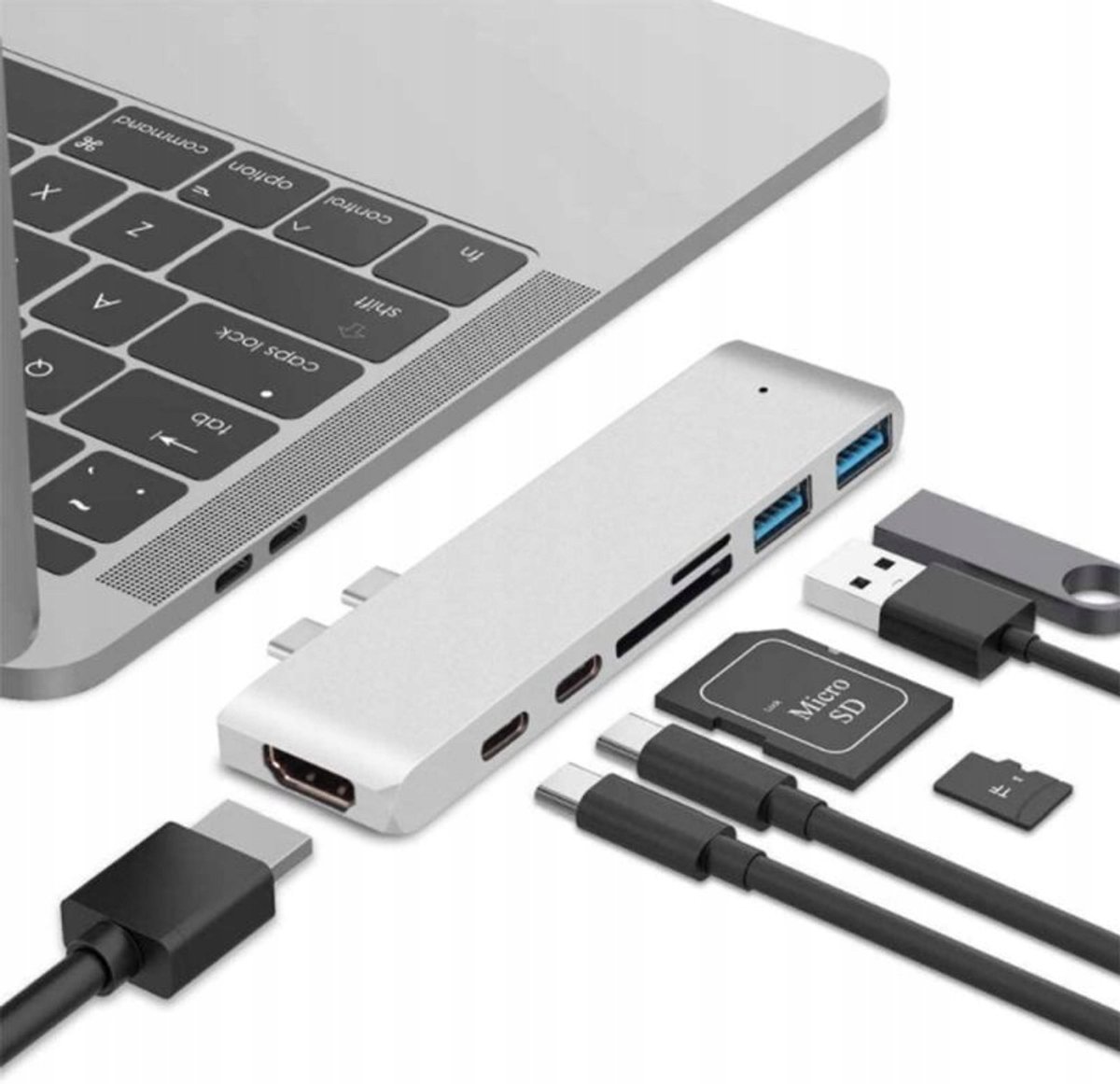 USB-C Hub 7-in-1 met HDMI, PD, SD-kaartlezer voor MacBook