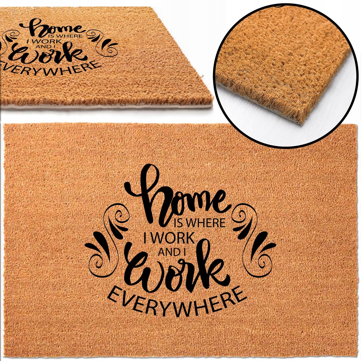 Kokosmat Deurmat 40x60 cm - "Home is Where I Work" Design
