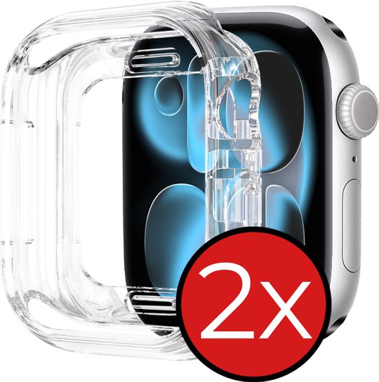 Hoesje - 2 Stuks - Geschikt voor Apple Watch 11 (46 mm) - Sterk & Shockproof - Siliconen Case Cover - Smartwatch Full Bumper Hoes - Transparant