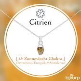 Bixorp Ruwe Citrien Ketting - S925 Zilver + Edelsteen Hanger - Onbewerkte Steen - Spirituele Chakra Ketting met Cadeau Kaartje - 45cm + 5cm verstelbaar