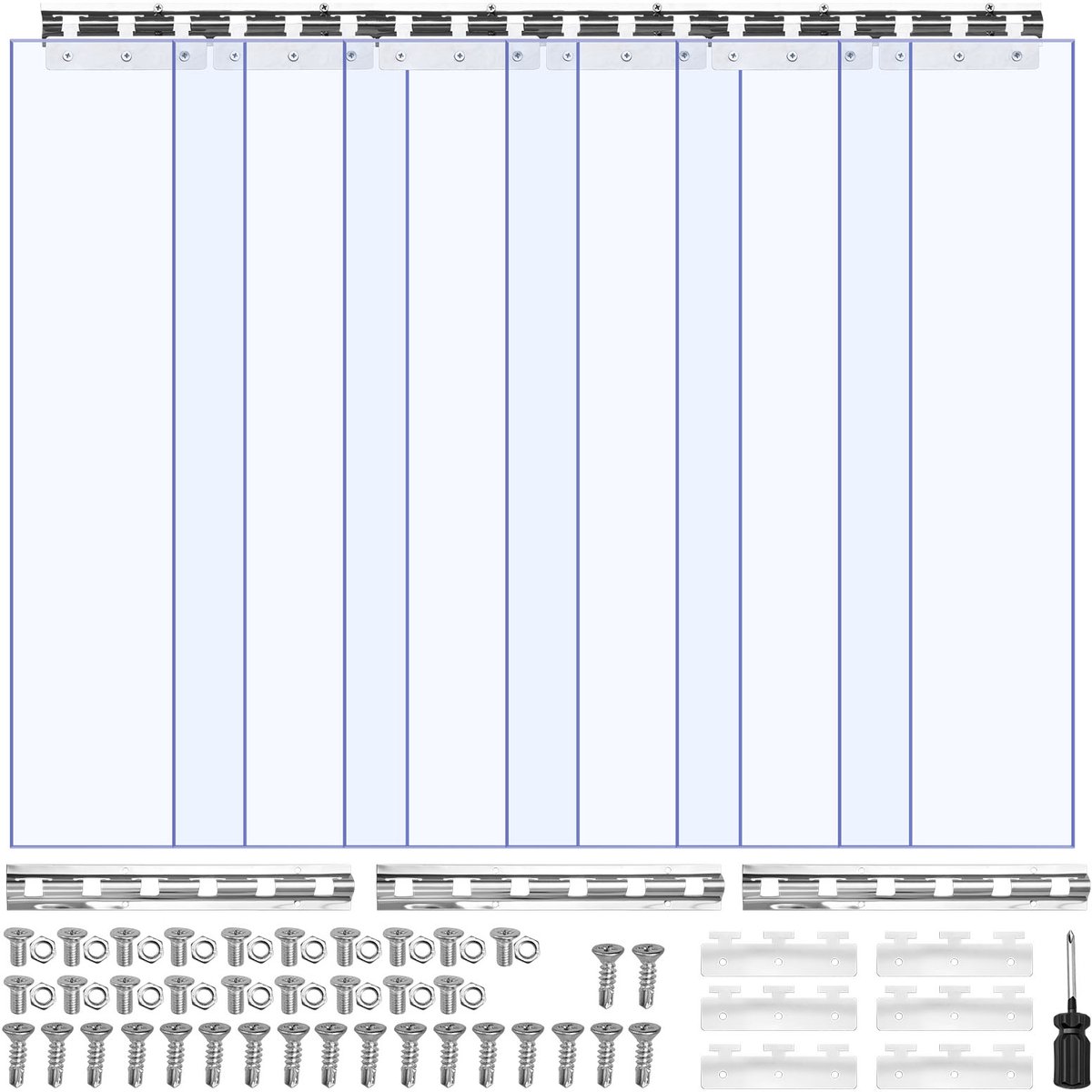 VEVOR Pvc-Strokengordijn 6-Pack, Lamellengordijn 915x2134 Mm, Dikte 2 Mm, -20℃ Tot 60℃ Gordijnstrip, Glad, Kunststof Deurstrip voor Magazijn