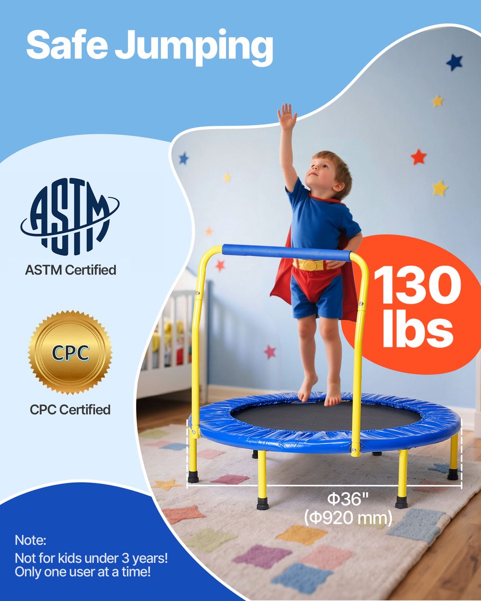 VEVOR Trampoline Tuintrampoline 810x920x920 mm, Opvouwbare Trampoline Mini 60 kg Draagvermogen Fitnesstrampoline, Kindertrampoline Peutertrampoline Blauw Binnen/Buiten/Tuin/Binnen — afbeelding 2