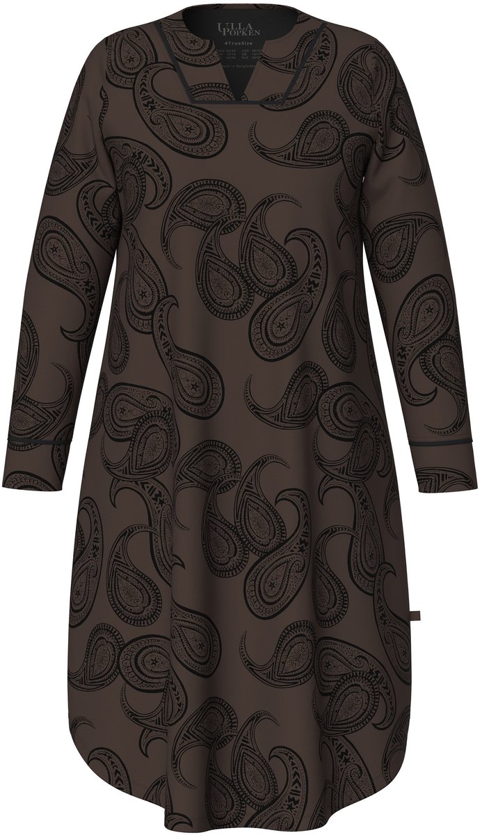 Ulla Popken Dames - Nachthemd paisleymotief tuniekhals lange mouwen - Dennenbruin - Maat 42+