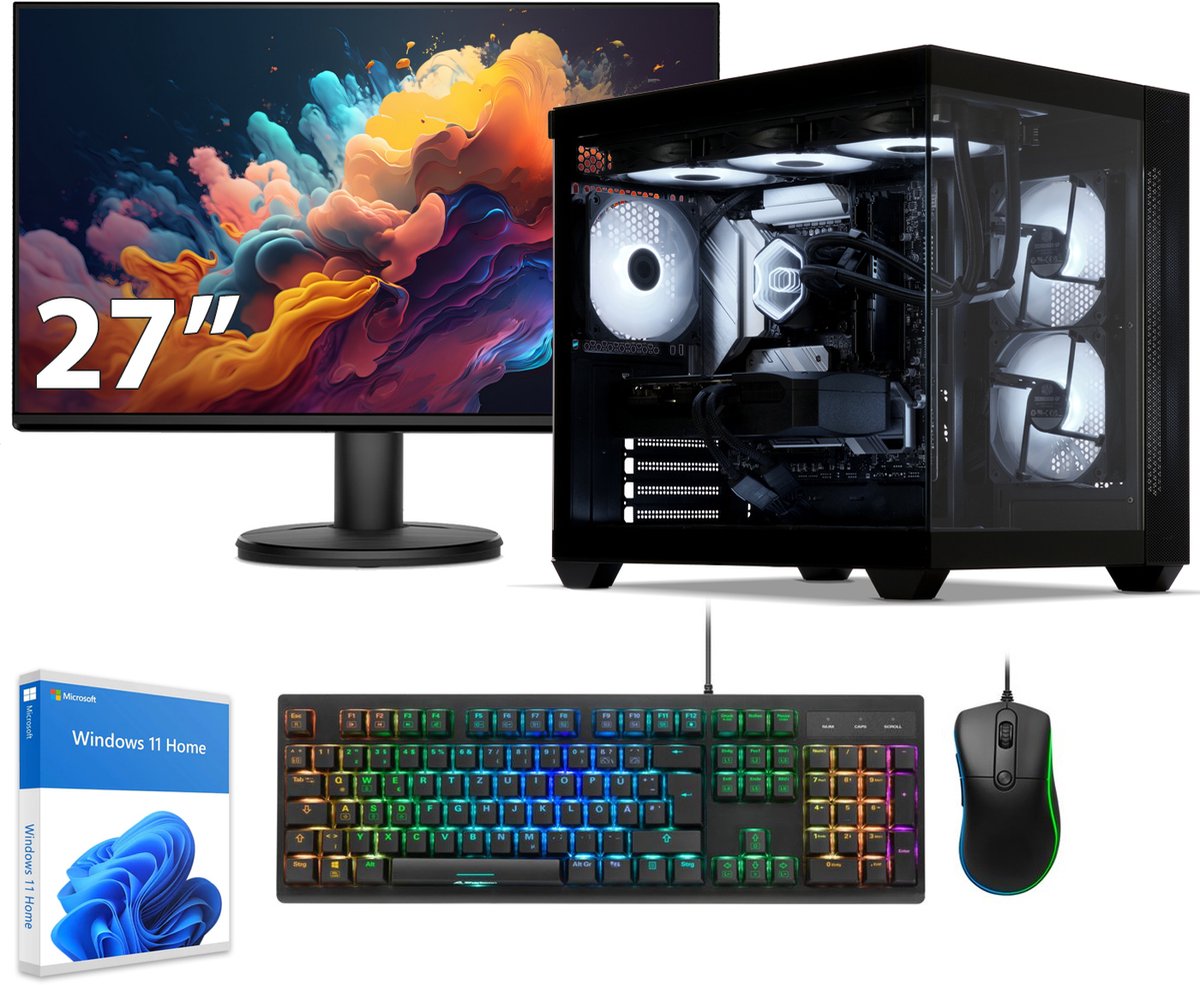 Sedatech Pakket Advanced Gaming PC Waterkoeling Aquarium • AMD Ryzen 5 5500 • Geforce RTX5070 • 32Gb RAM • 1Tb SSD M.2 • WiFi, USB C • Windows 11 • Desktop computer • Monitor 27''