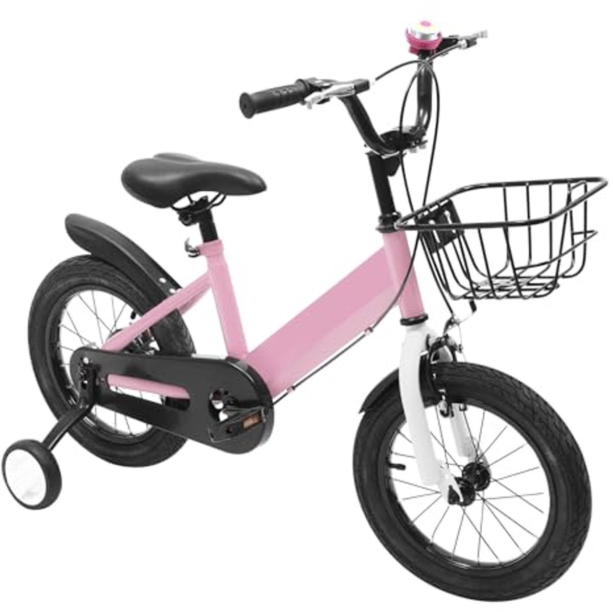 14 inch kinderfiets voor jongens en meisjes met voormand en steunwielen, in hoogte verstelbaar, ideaal voor 3-5 jaar