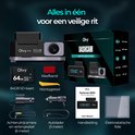 Complete set van Olvy dashcam K802 met accessoires: camera, SD-kaart, oplader, handleiding.