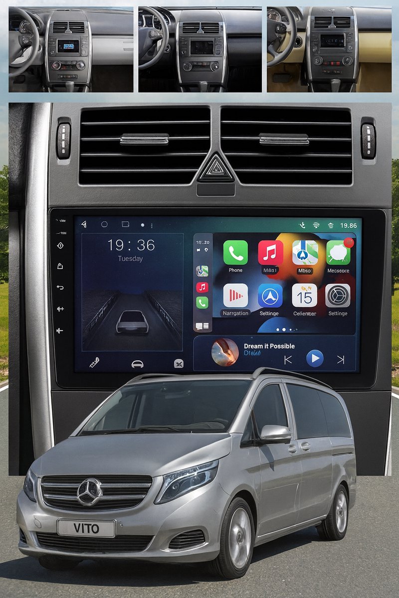 ADIVOX 9 inch T4 geschikt voor MB A/B/Vito/Viano/Sprinter/VW Crafter Android 15 CarPlay/Auto/Wifi/5G/QLED/DAB+
