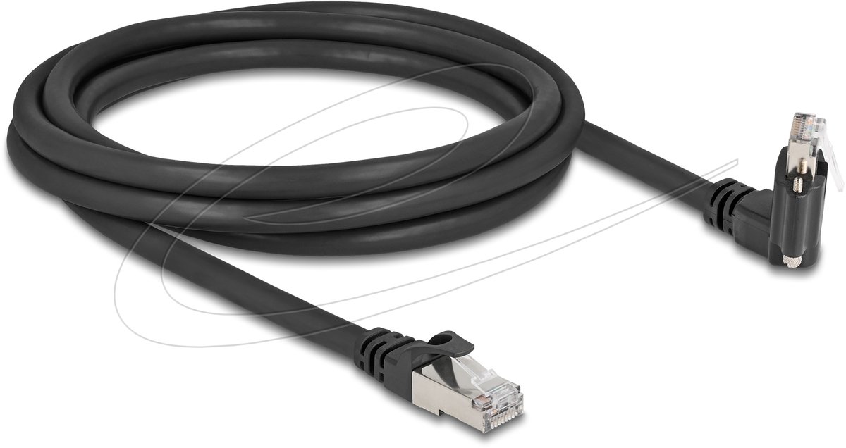 Delock GigE Camera Cable RJ45 plug 45° rotated and 90° angled with screws to RJ45 plug Cat.6 S/FTP 2 m black