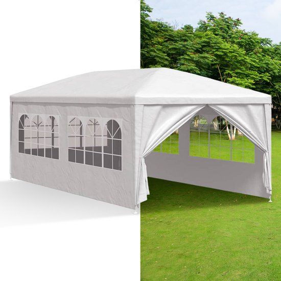 Partytent opvouwbaar - Paviljoen - 3x6 m - Easy up - Waterdicht - Met Zijwanden - Weerbestendig- Wit