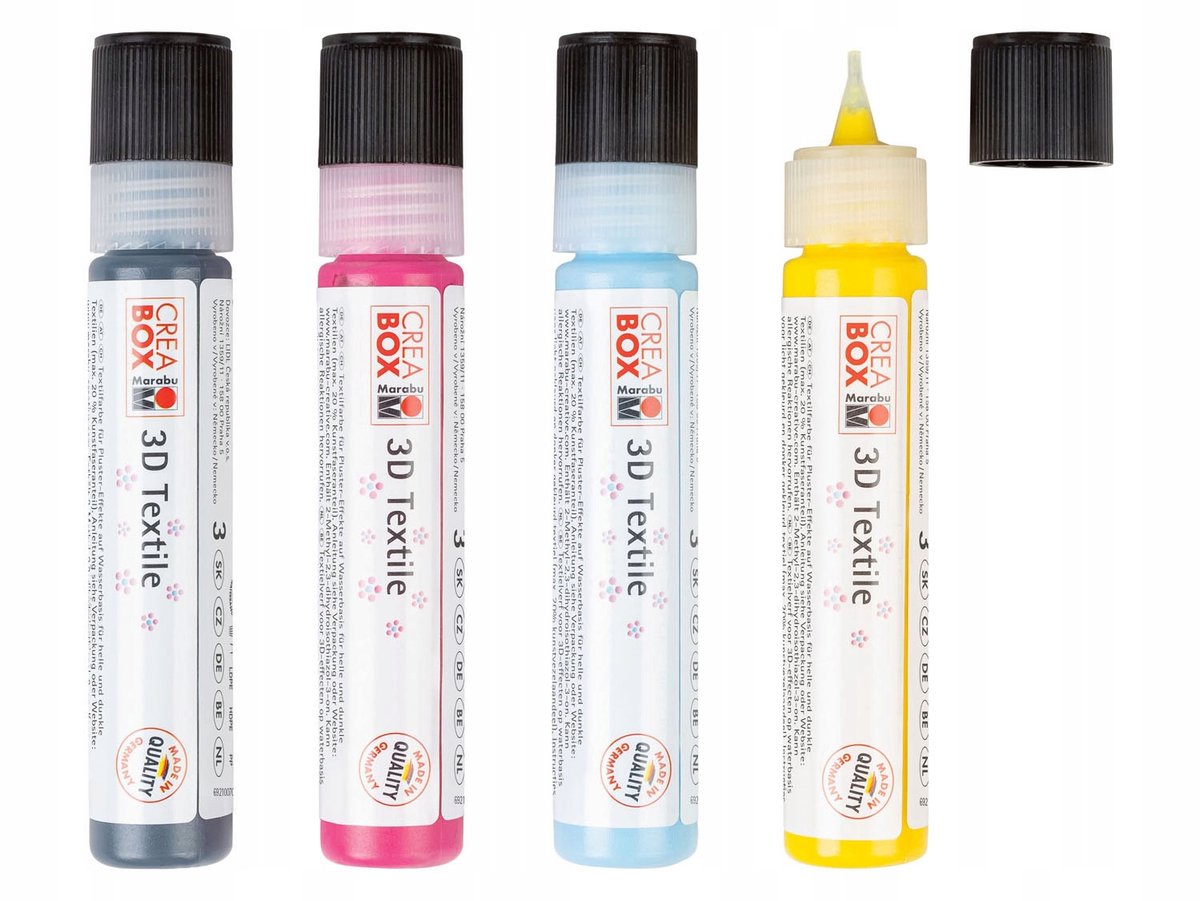 Marabu Textielverf Set - 4x25ml - 3D Effect Verf voor Stoffen