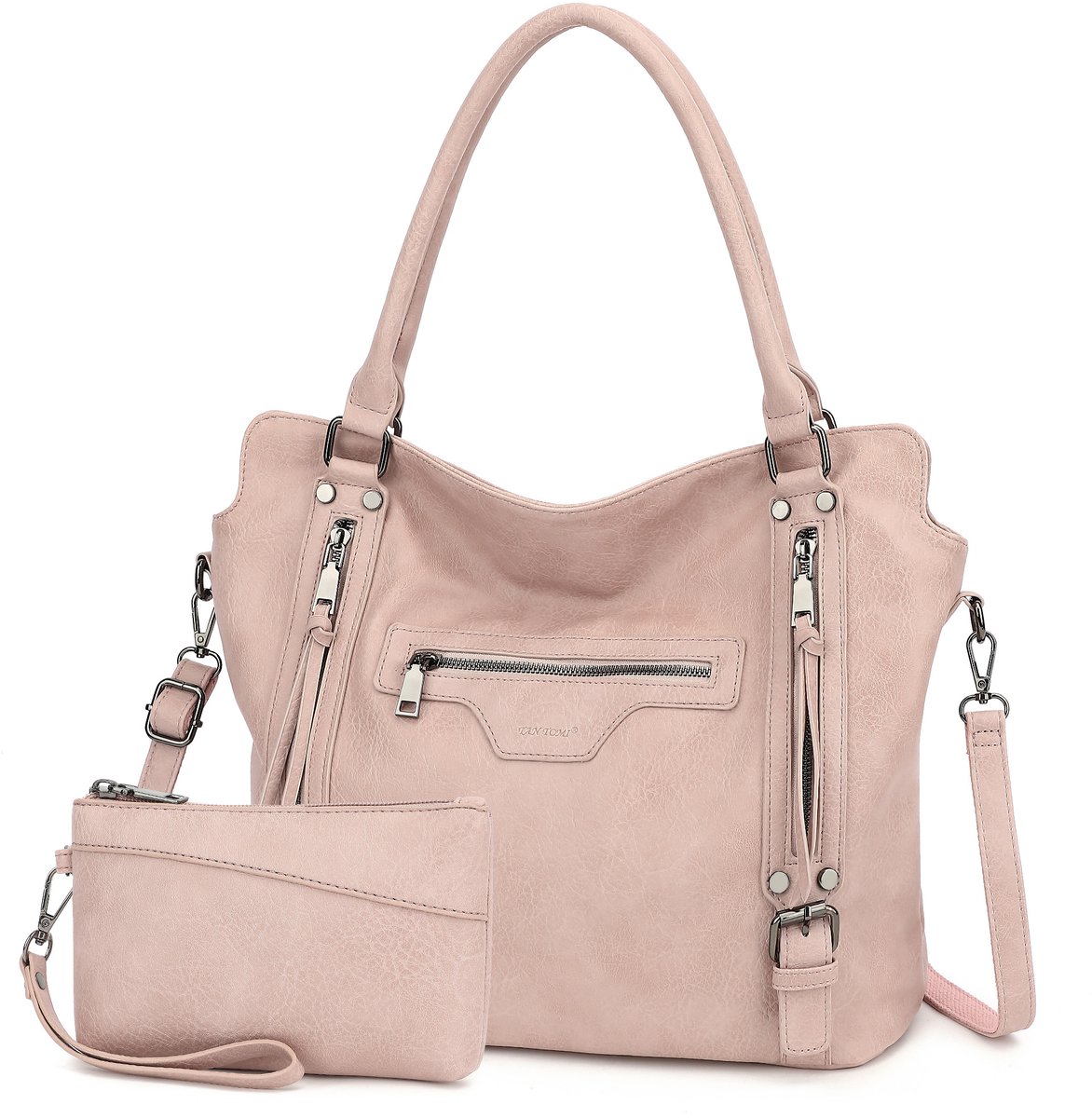 TAN.TOMI - Dames Handtassen set met Portemonnee - Schoudertas - Grote Shopper - Tweedelige - Roze - Valentijn cadeautje voor haar