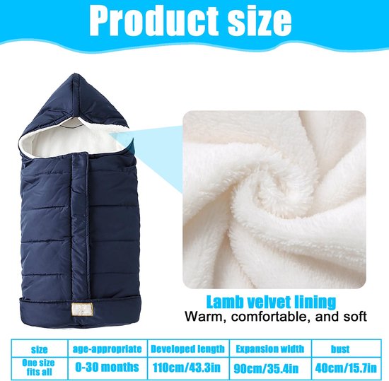 Unyqoos® Warme en waterafstotende voetenzak voor kinderwagens in marineblauw met ritssluiting — afbeelding 3