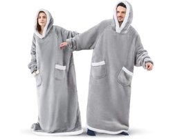 CALIYO Fleece Deken - Hoodie Deken - Blanket met Mouwen en Capuchon – Dames & Heren - Sherpa Fleece – TV Deken - Bank Deken - 200 x 150cm - Grijs