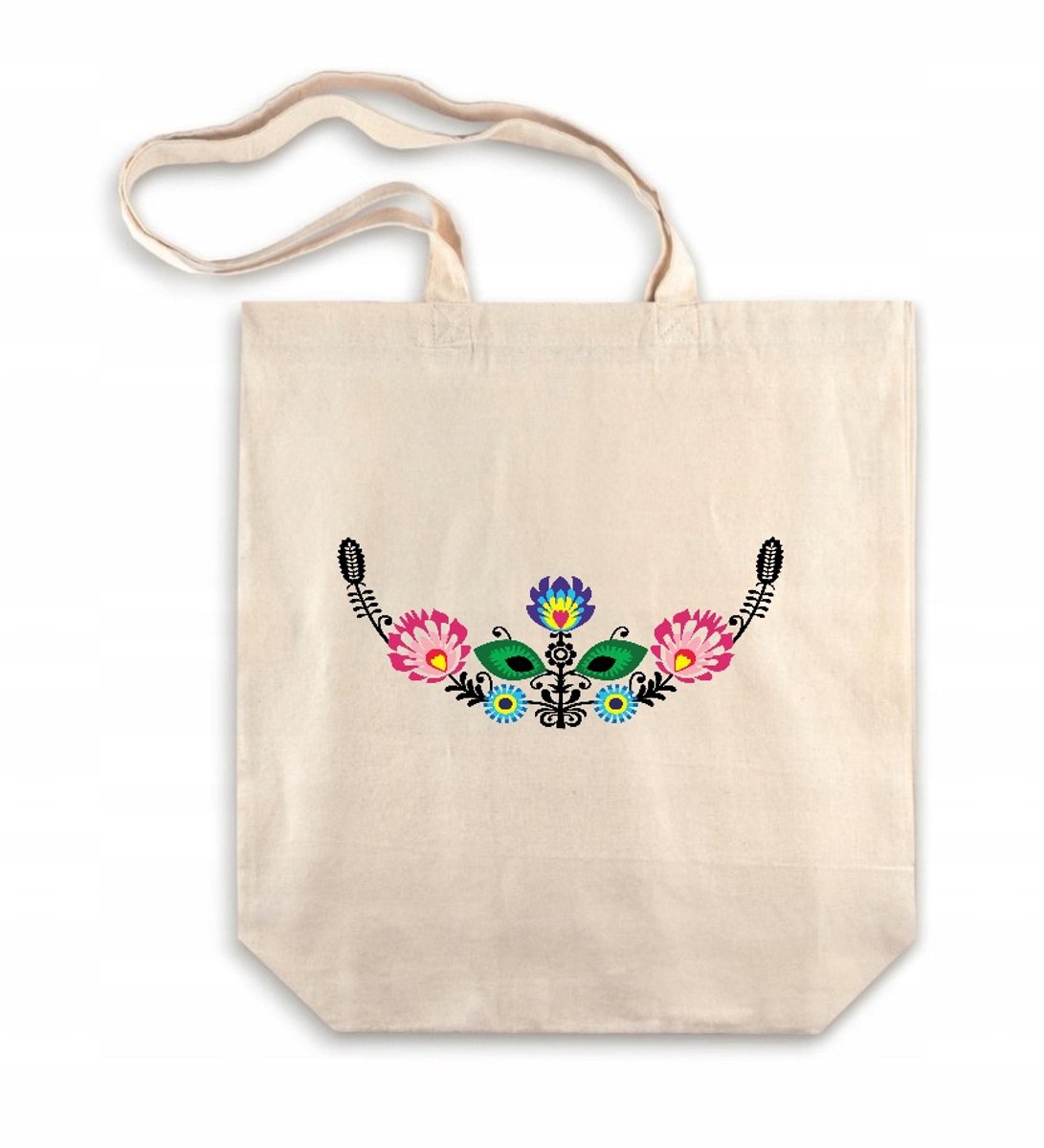 Ecru katoenen shopper met folkprint, 38x38x10 cm, 220g