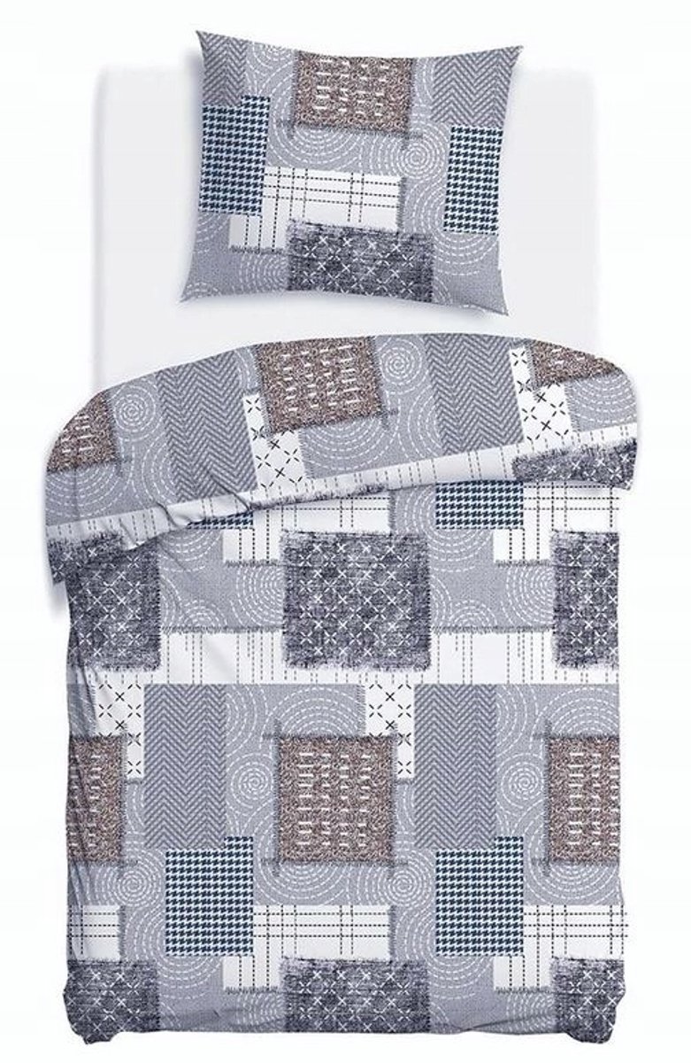 Flanellen dekbedovertrek 140x200 Patchwork Grijs - 2 delen