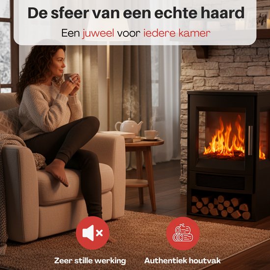 Zenzee Sfeerhaard Elektrisch - Vrijstaand - Elektrische kachel - Elektrische haard - Thermostaat – Timer - Afstandsbediening - WiFi APP bediening – 1800W – Zwart - Openhaard