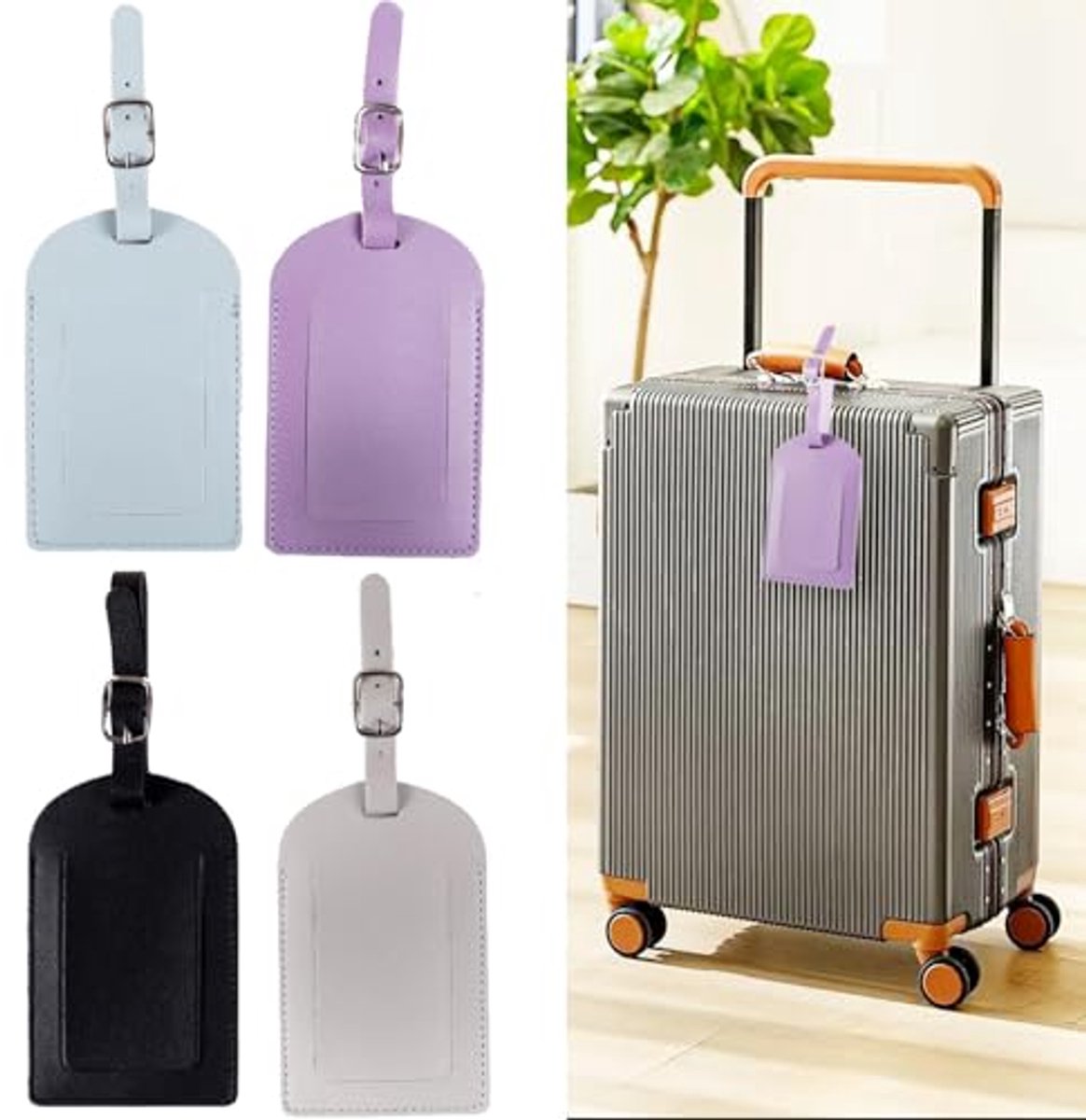 Multicolored Leather Luggage Tags – Set of 4 Portable Travel Suitcase Labels with Data Protection Cover