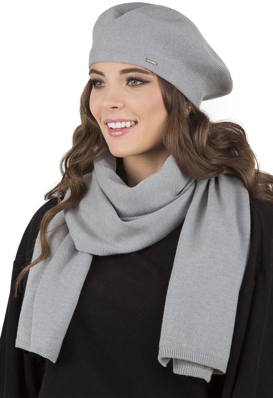 Set béret et écharpe d'hiver Vivisence pour femme - Mélange de laine douce avec viscose, Acryl et élasthanne - Chaud et confortable pour les journées froides, coupe impeccable et Look - Idéal au quotidien et comme cadeau - Gris clair
