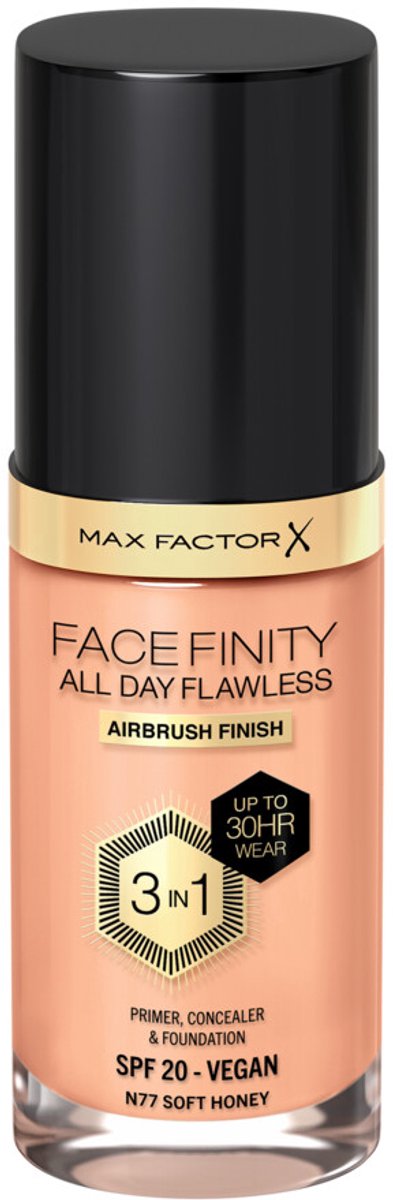 Max Factor - Facefinity All Day Flawless Foundation N77 Soft Honey - 2 x 34 ml - Voordeelverpakking