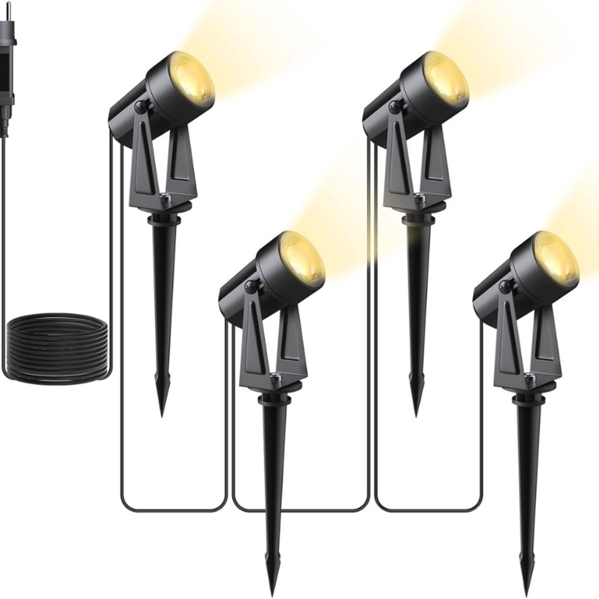 Thuys – Led Buitenlamp Tuinspot 4 x 3W – 14M Kabel – Tuinverlichting Led Spotlight – 3000K – Warm Wit
