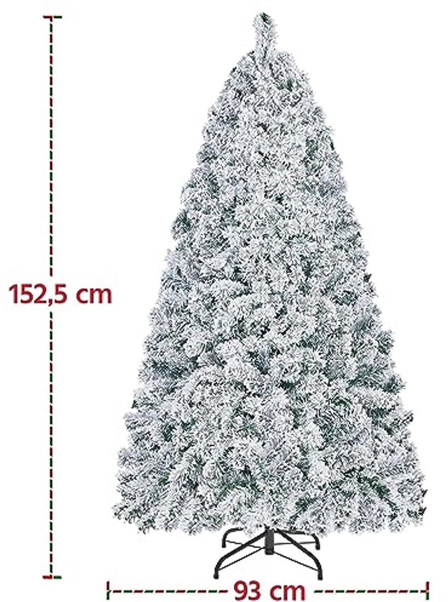 Yaheetech Kunstkerstboom met sneeuw, 152,5 cm (Ø ca. 93 cm) met ca. 532 punten, dennenboom met sneeuw, incl. metalen standaard, snelle montage, klapsysteem, boom voor Kerstmis – foto 5