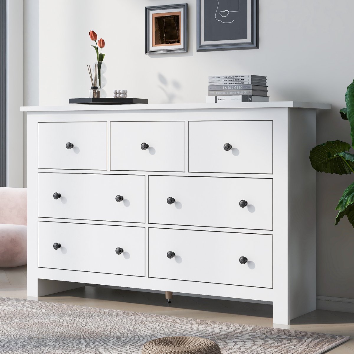 HAUSS SPOLE Dressoirs - Dressoir Met 7 Laden - Moderne Esszimmerschrank Voor Keuken En Woonkamer - 152×40×89 cm - Spaanplaat - Wit