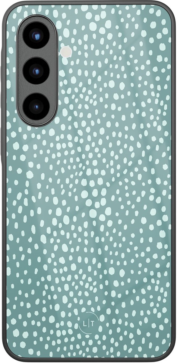 Hoesje geschikt voor Samsung Galaxy A56 - Blue dots - Luxe Glazen Hardcase - Gestipt - Blauw