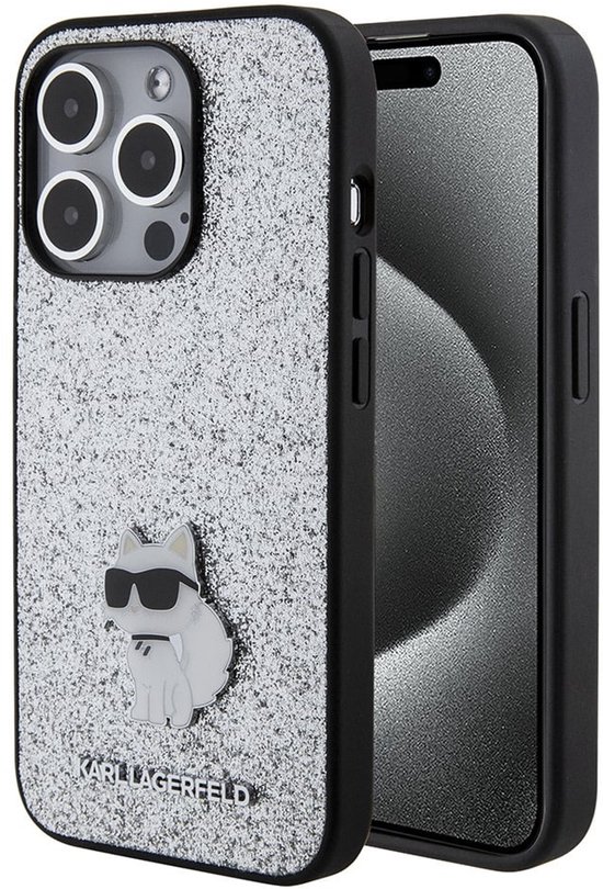 Coque arrière Karl Lagerfeld - iPhone 15 Plus et 14 Plus - Argent - Design fin avec chat en 3D