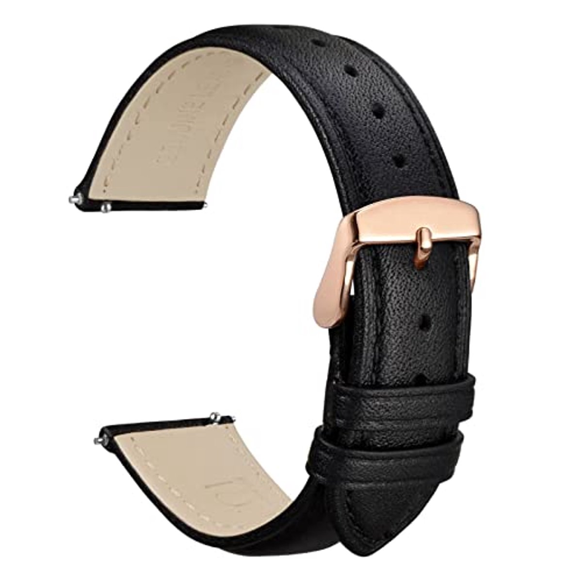 20mm Bloem Horlogeband voor Dames - Echt Leer met Snelsluiting en Roségouden Gesp (Zwart)